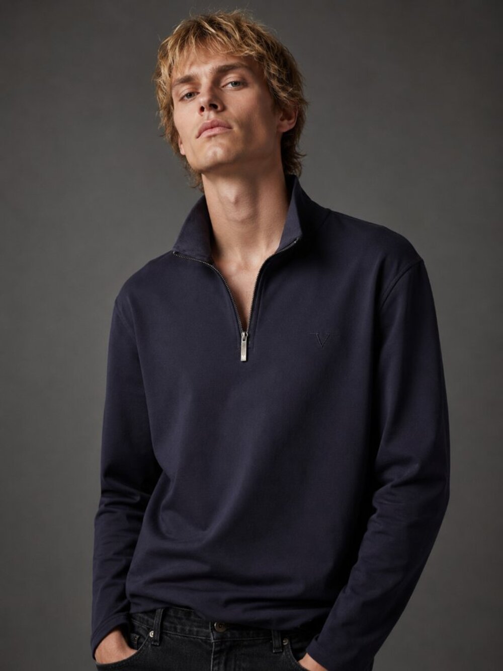 Versace 19V69 Italia Dark Purple Cotton Quarter Zip Men’s  Long Sleeve Top XL